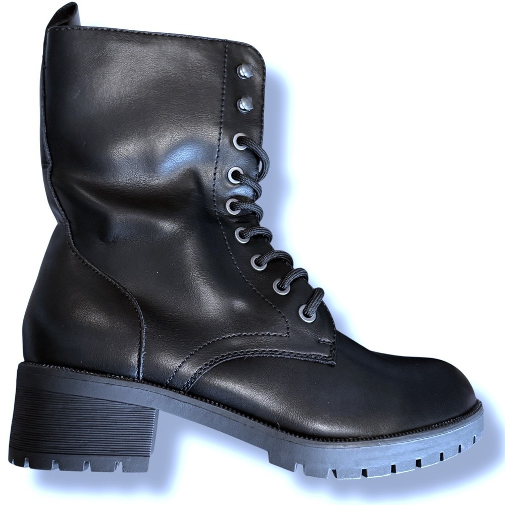 NIB Dream Pairs Womens Black Lace Up Ankle Boots with Side Zipper Combat Sz 8